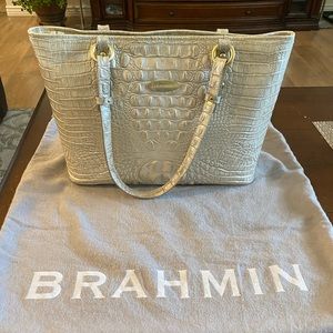 Brahmin white leather tote